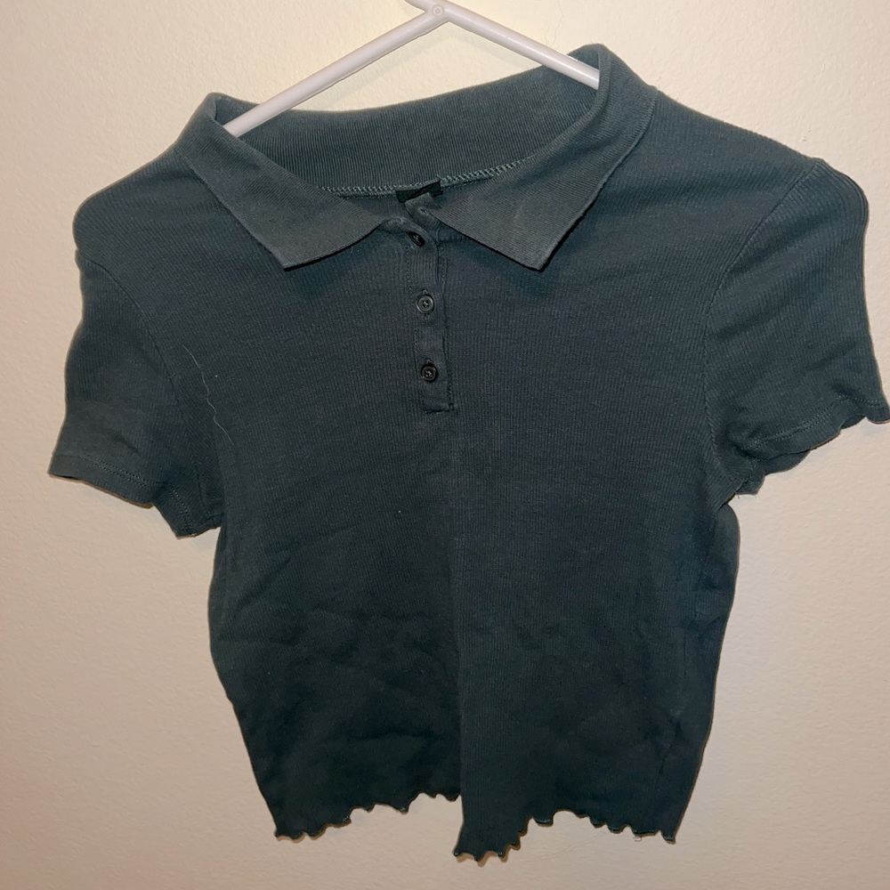 Olive green collared crop top